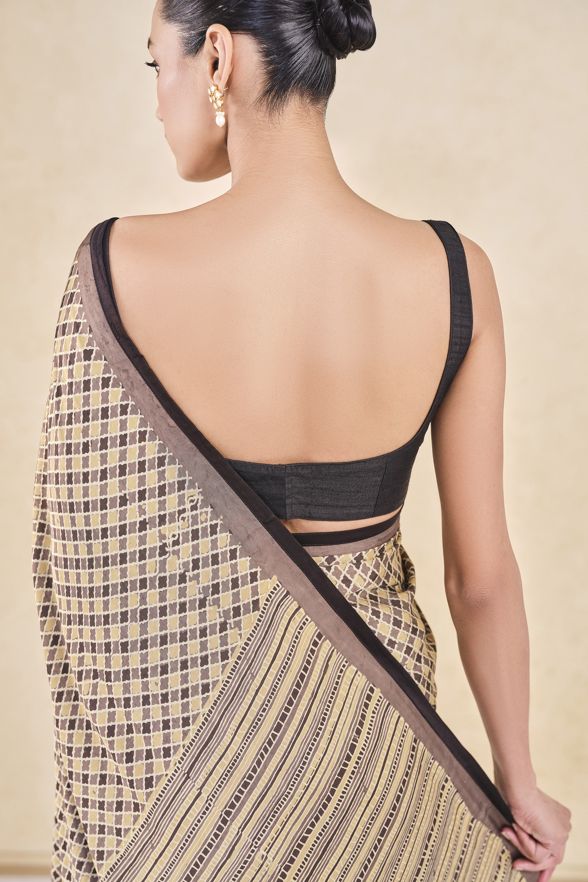 Briscoe Handcrafted Ajrakh Saree, Mustard, image 5